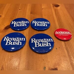 VINTAGE REAGAN BUSH CAMPAIGN BUTTONS PINS ANDERSON FOR PRESIDENT PIN 1980 5 LOT